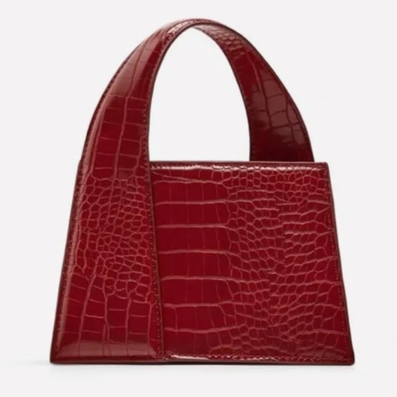 Zara Croc City Bag Small Purse Shoulder Bag Clutch Petite Red Ref 6092/010 - Picture 3 of 13
